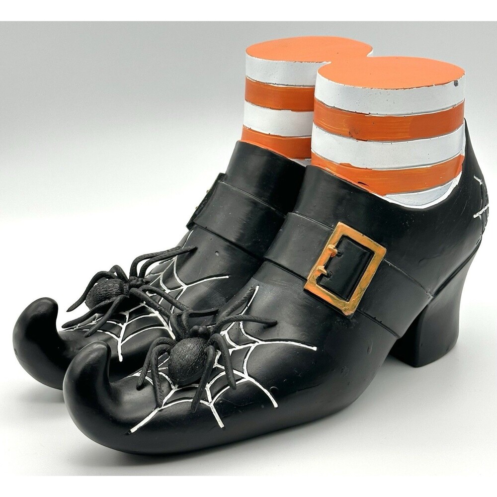 11" Witch Spider Boots Stockings Halloween Rustic Prop Figurine Mantel Decor